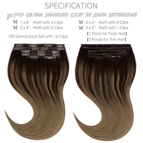 Vista 169 de Lacer Extensiones de cabello humano con clip, de doble trama, cabello brasileño de cabeza completa, color negro azabache, extensiones de cabello