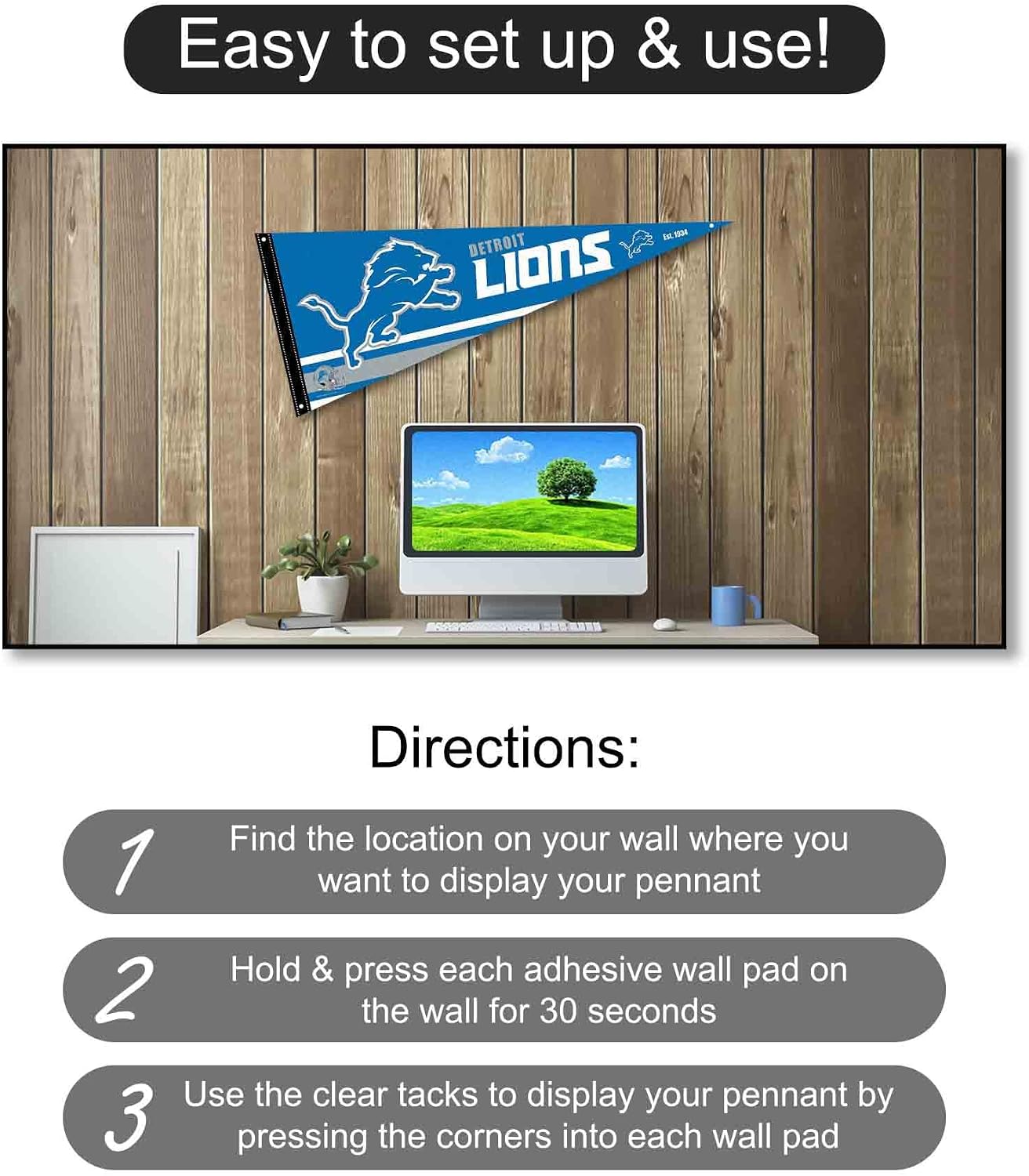 WinCraft Detroit Lions Pennant Banner and Wall Tack Pads