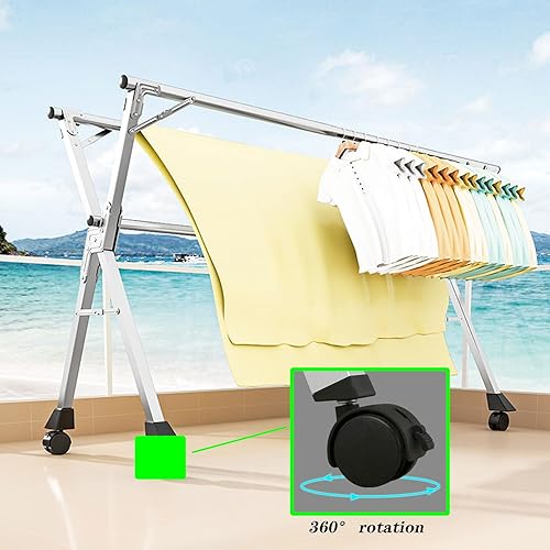 Miniatura 2 de Estante de secado de ropa de acero inoxidable, estante para secadora de ropa al aire libre, estantes para lavandería, tendedero plegable para