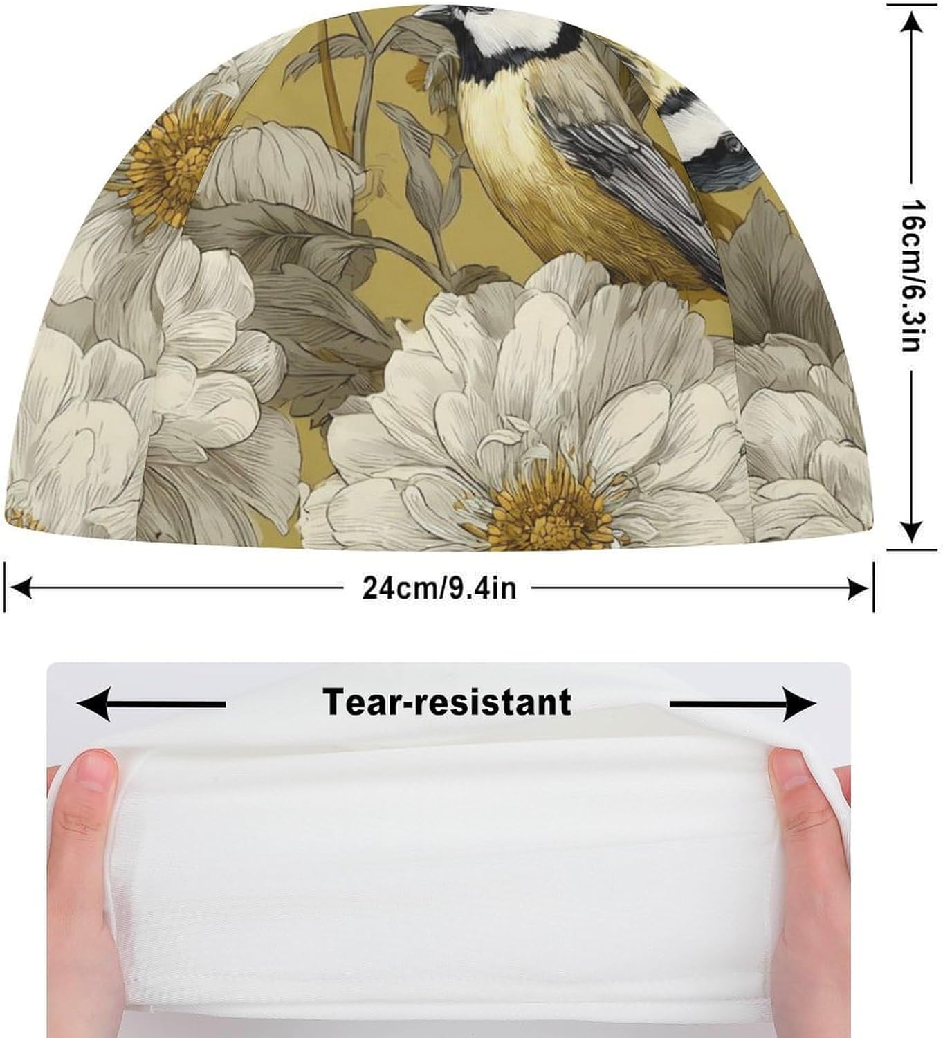 Bird Peony Flowers Womens Swim Cap for Men Adult Swimming Hat Curly Short Medium Long Hair