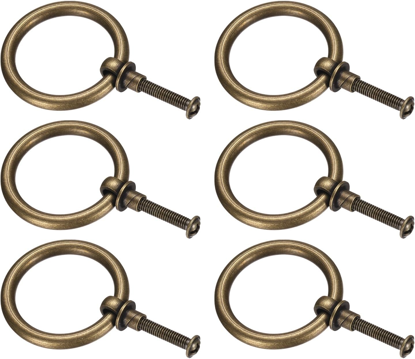 uxcell 6Pcs 1.57 Inch Brass Drawer Pulls and Knobs Cupboard Cabinet Drawer Rings Pulls Knob with Screws for Dresser Cabinet Closet Cupboard, Bronze