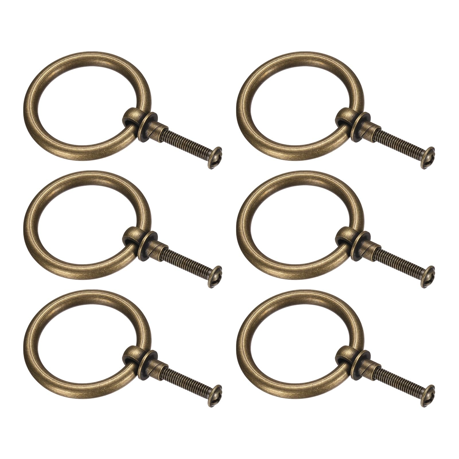 sourcing map 6Pcs 1.57 Inch Brass Drawer Pulls and Knobs Cupboard Cabinet Drawer Rings Pulls Knob with Screws for Dresser Cabinet Closet Cupboard, Bronze