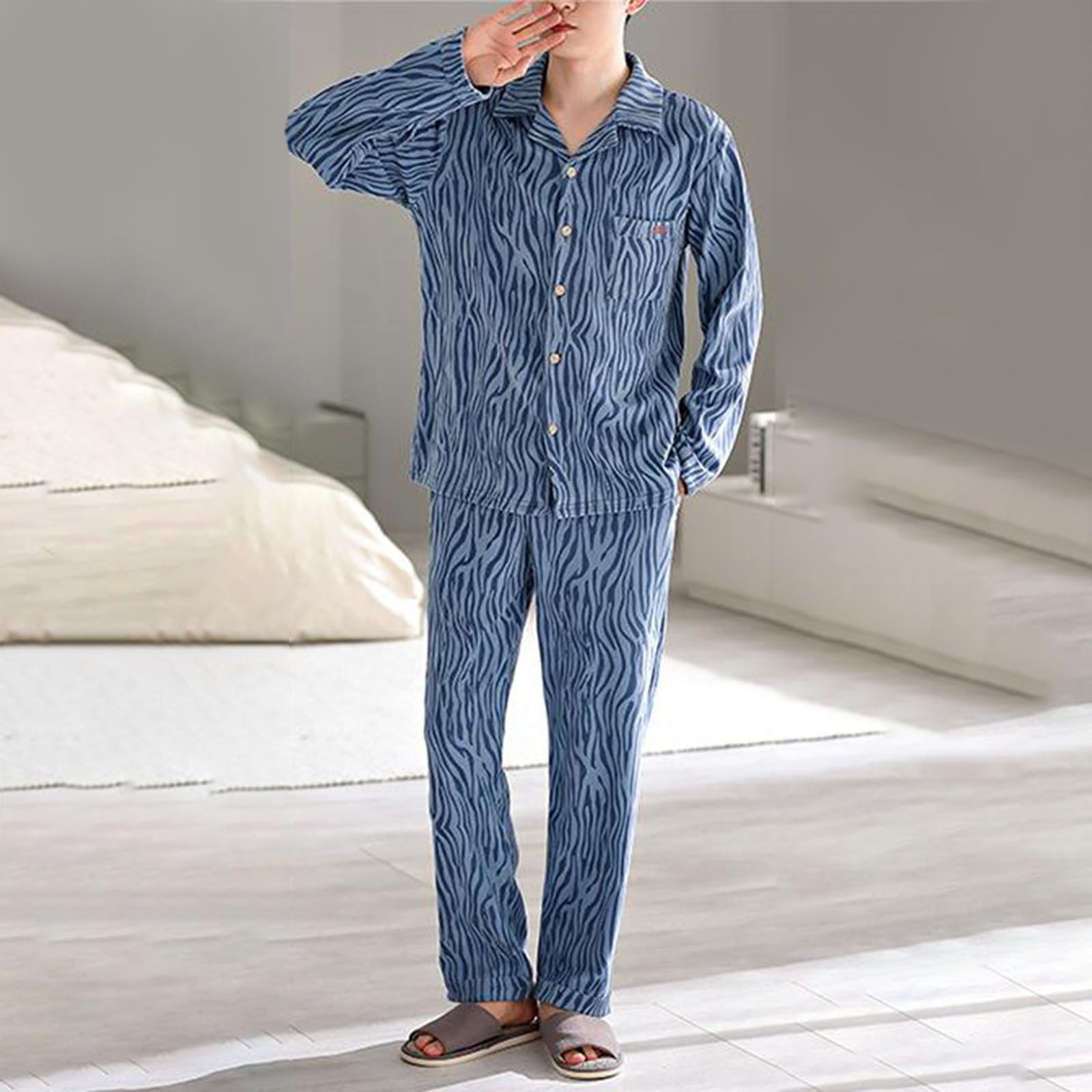 Genérico Pijama Hombre Otoño Invierno Terciopelo Alemán Manga Larga Conjunto Hogar Delgado Forro Exterior