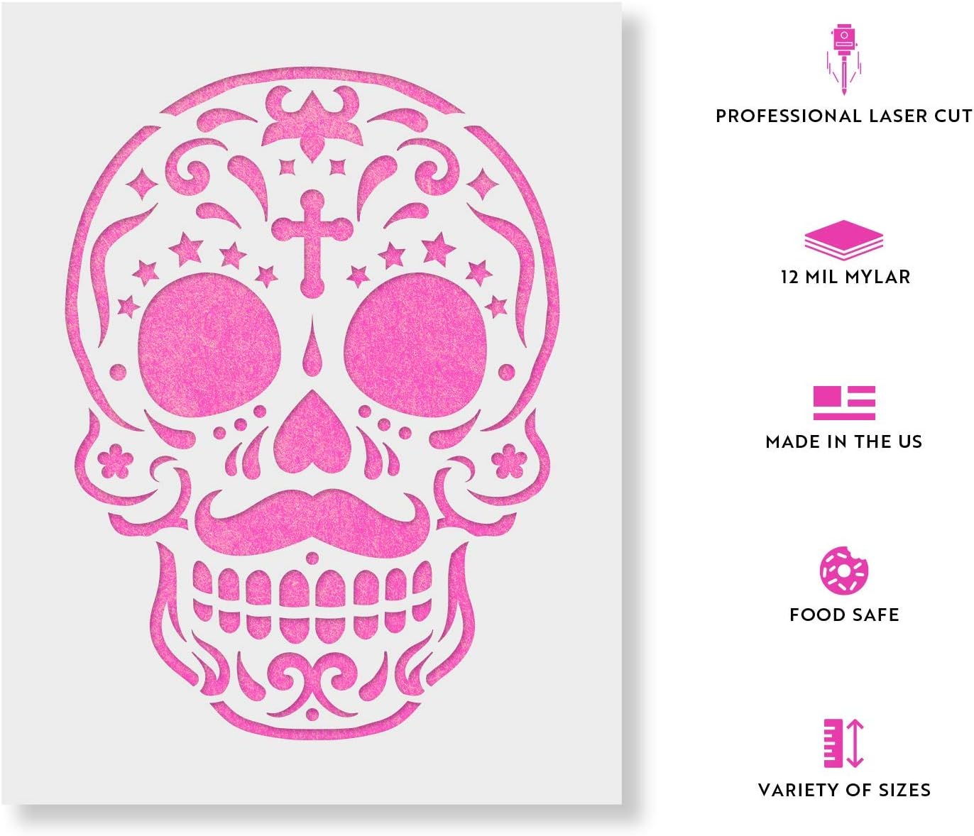 Sugar Skull Gomez Stencil - Halloween Stencils, Spooky Stencils, Art Stencils, Spooky Decor: Perfect for Halloween Crafts