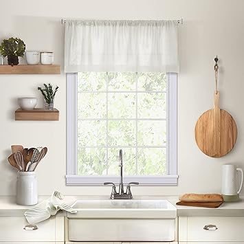 Elrene Home Fashions 026865775136 Solid Hemstitched Rod Pocket Valance Kitchen/Cafe Window Curtain, 60