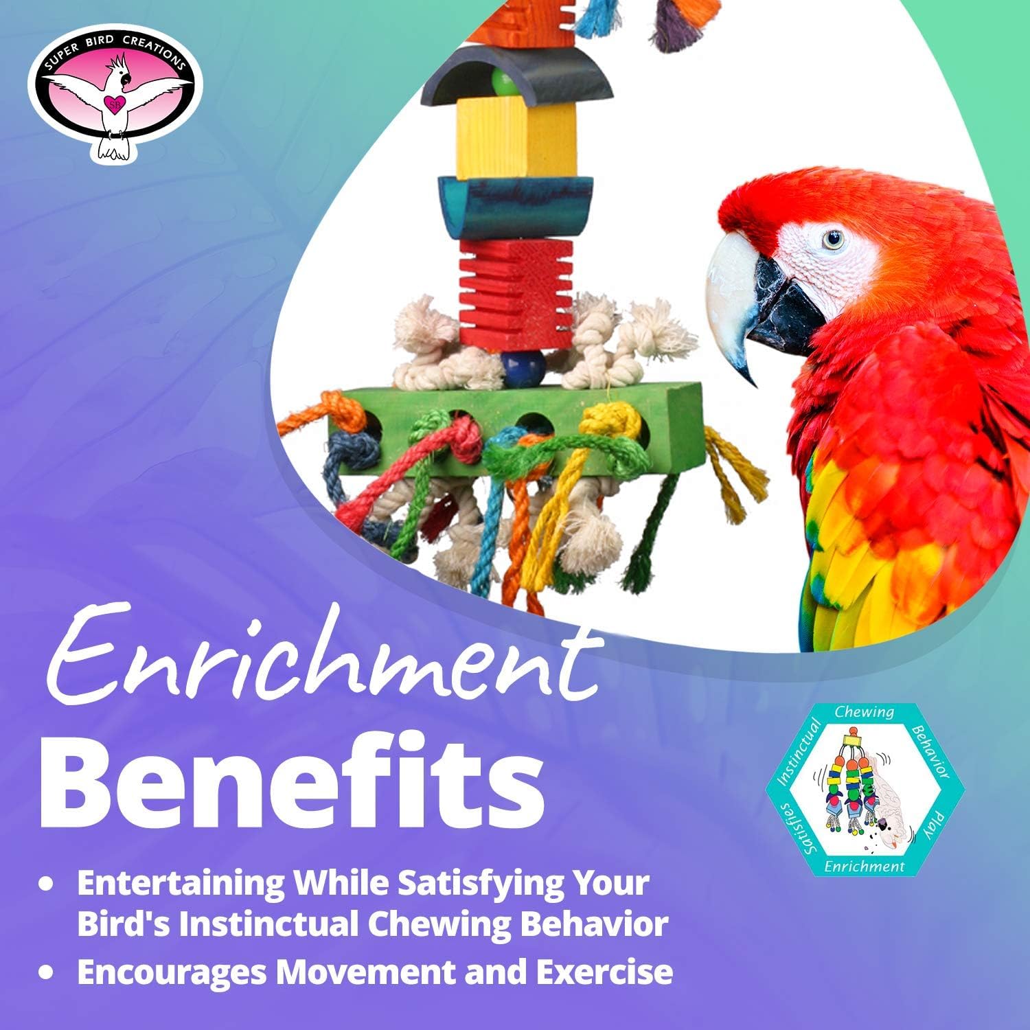 Super Bird Creations SB1117 in The Groove Bird Toy - Ideal for Cockatoos and Macaws - Perfect for Chewing, Entertainment, and Boredom Relief - Colorful Groovy Blocks - XL Bird Size, 21" x 10" x 10"