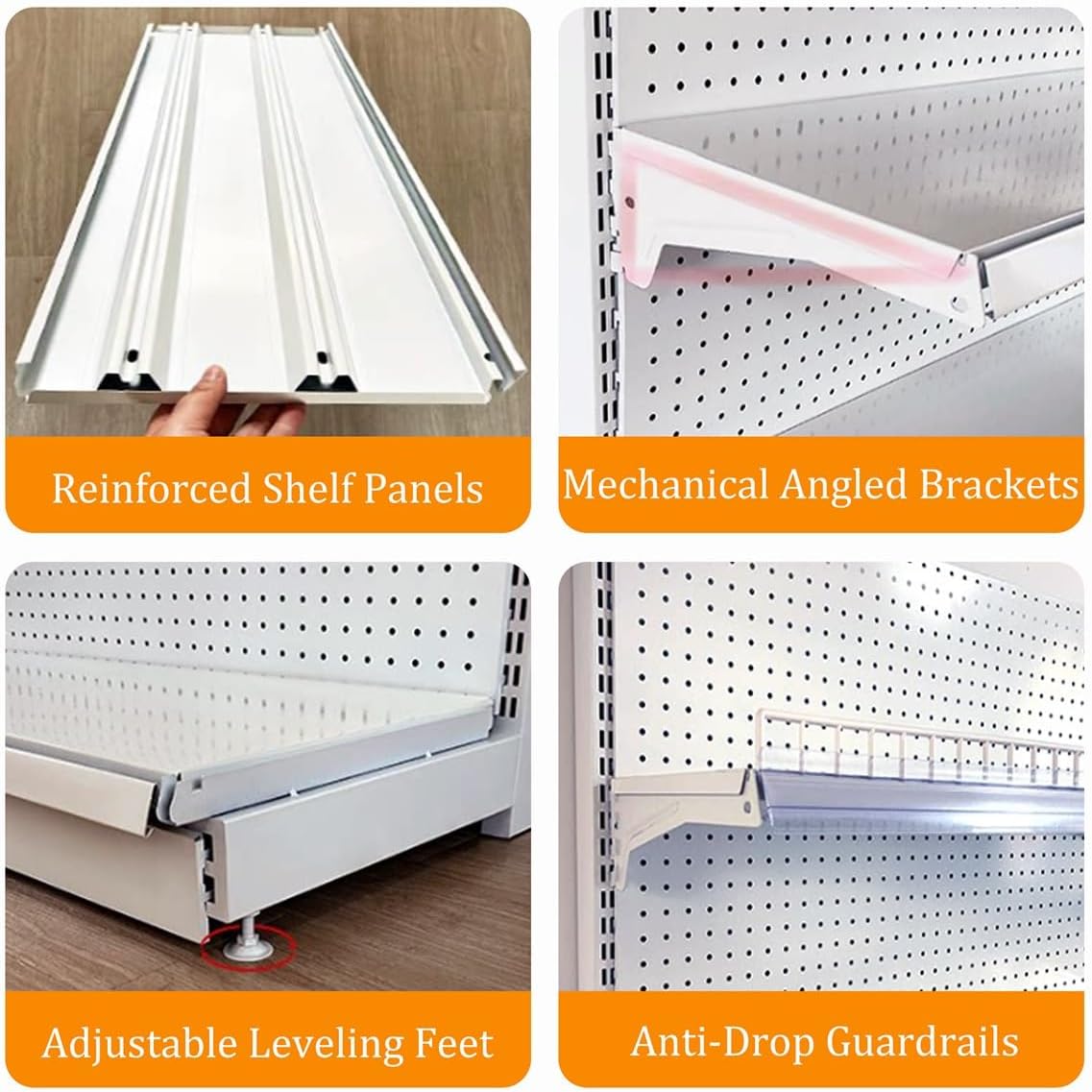 Gondola Shelving Retail Display Rack for Supermarket, Single & Double Sided Metal Gondola Shelving Unit, Supermarket Shelving Pegboard Design for Retail Store(Gray,B-93 * 130cm/36.6 * 51.1in)