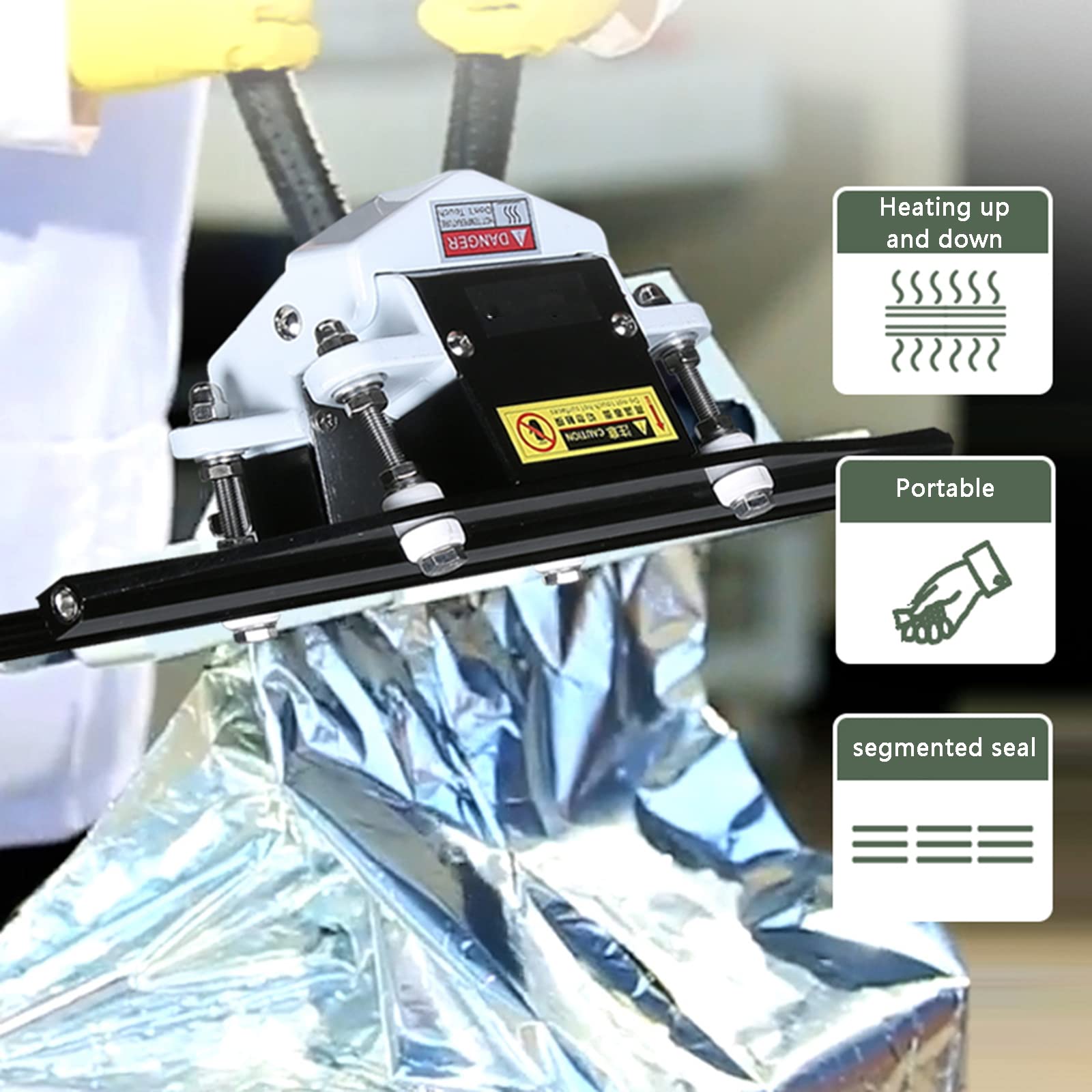 Sellador térmico portátil de mano para almacenamiento de alimentos, temperatura ajustable, sella bolsas de plástico y aluminio, ideal para uso doméstico y cocina, compacto y fácil de usar