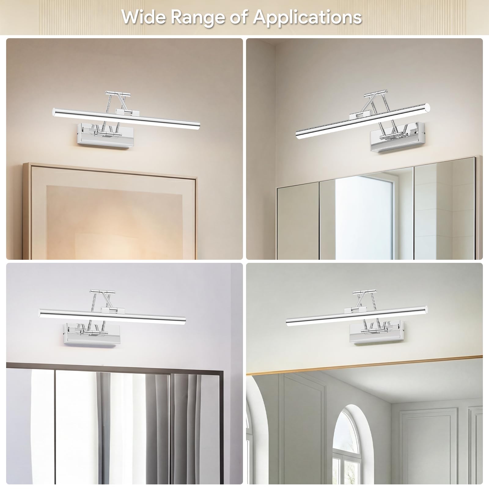 Klighten Lampada Da Specchio Bagno 40cm, Rotante IP44, 12W 970 LM LED, Applique Moderna In Alluminio, Bianco Freddo 5500K, Cromo
