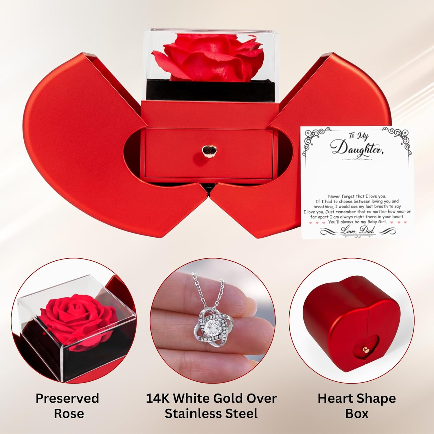 To My Beautiful Daughter Necklace from Mom & Dad | Cubic Zirconia Pendant with Heartfelt Message Card & Gift Box | Daughter Birthday, Graduation, Christmas Jewelry Gift from Parents - Image 2