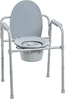 Drive Medical 3-in-1 Folding Steel Bedside Commode Chair: Adjustable Height, 350 lb Capacity, Portable Toilet with 7.5 Qt Bucket - Grey