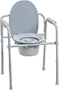Drive Medical Folding Steel Bedside Commode Chair - 3-in-1 Portable Toilet - Adjustable Height - 350 Lb Weight Capacity - 7.5 Qt Bucket - Adult Commode - Grey