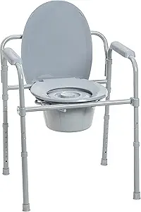 Drive Medical Steel Bedside Commode Chair, Grey