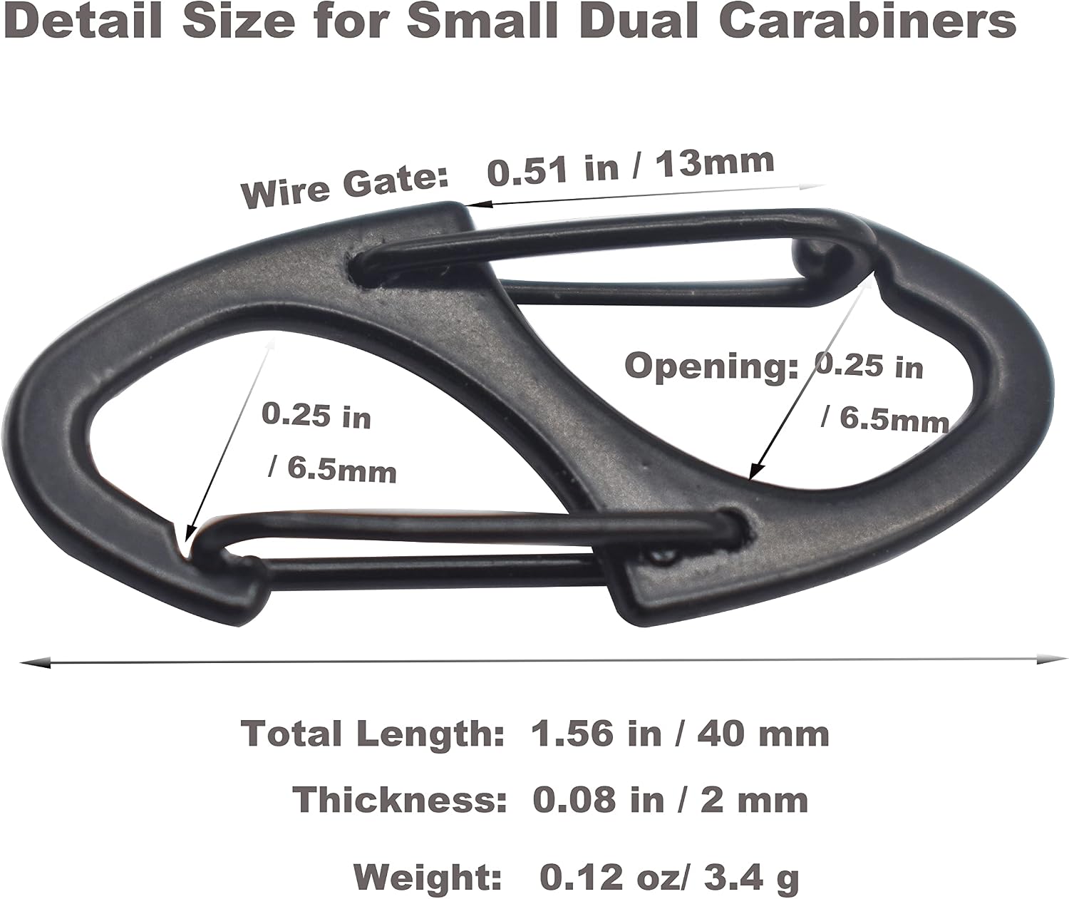 1.56 inch Small S Carabiner Clip Double Snap Hooks Paracord Clasps Keychain Accessories 18 Packs Black Silver image 2