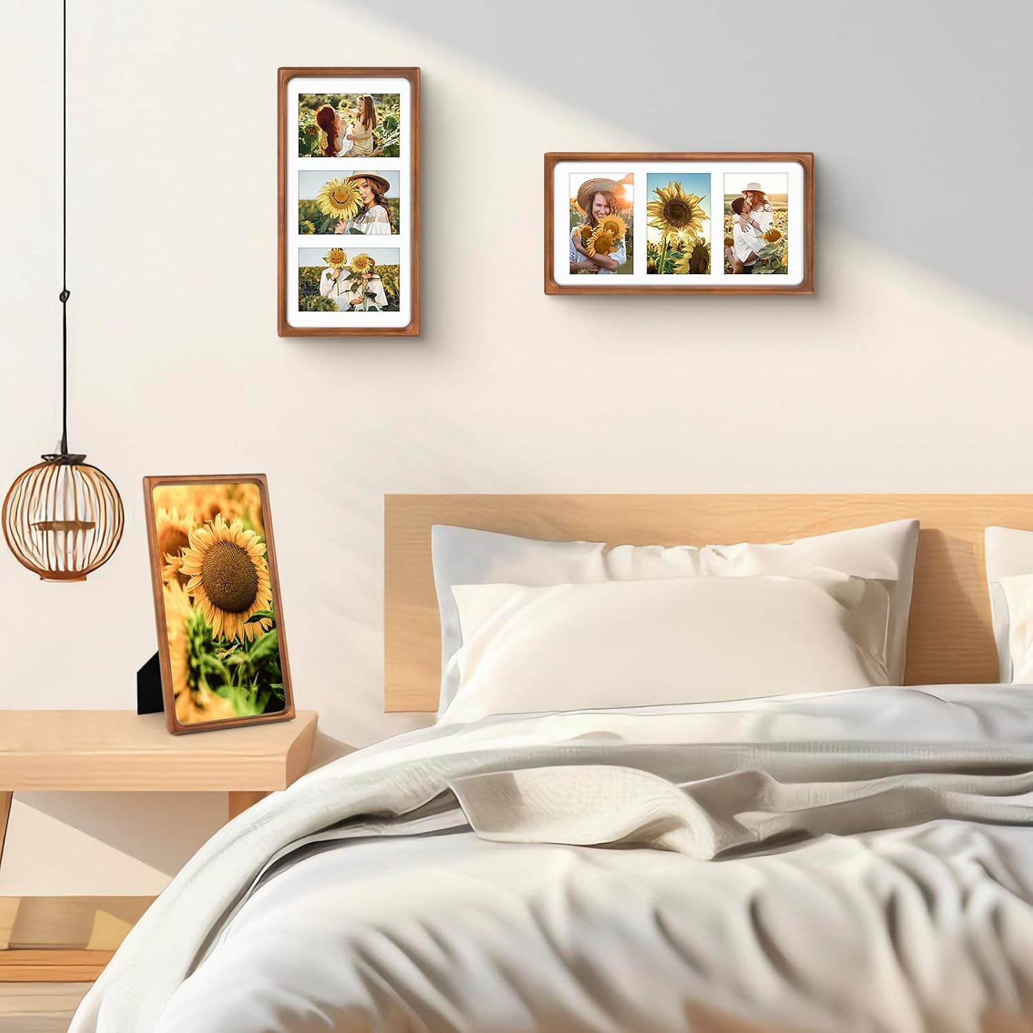 Golden State Art, 4x6 Collage Picture Frame - Solid Wood with Real Glass - Multi Picture Frame for (3) 4x6 Photos or One 7x14 Print - Rounded Corner Design - Collage Wall Decor - Brown