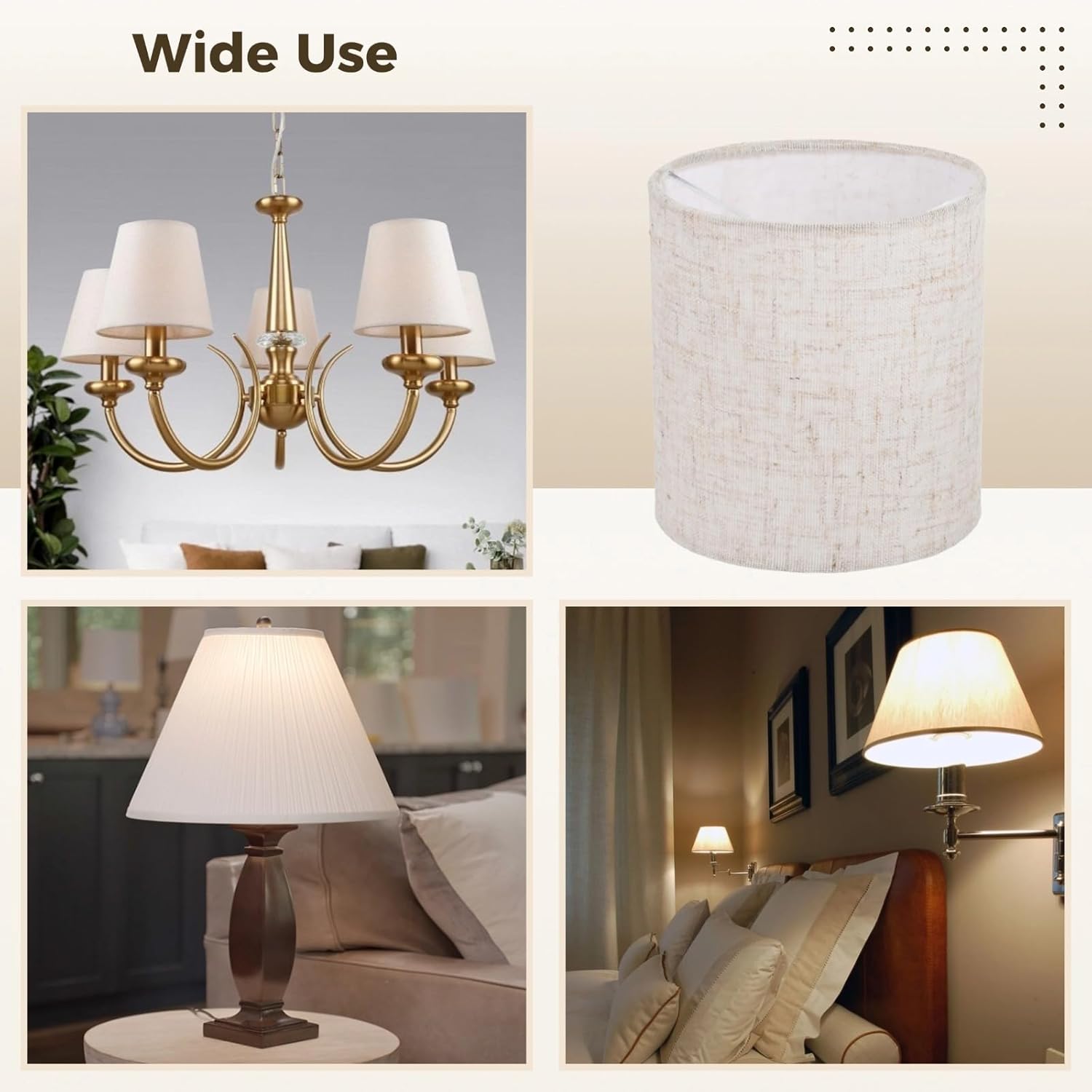 6PCS Chandelier Lamp Shades,Mini Lamp Shades Clip-on Bulbs Fabric Lampshade,Chandelier Replacement Shades for Wall Light,Natural Linen Lamp Shade Set,5" Width X 5.3"Height,Assembly Required