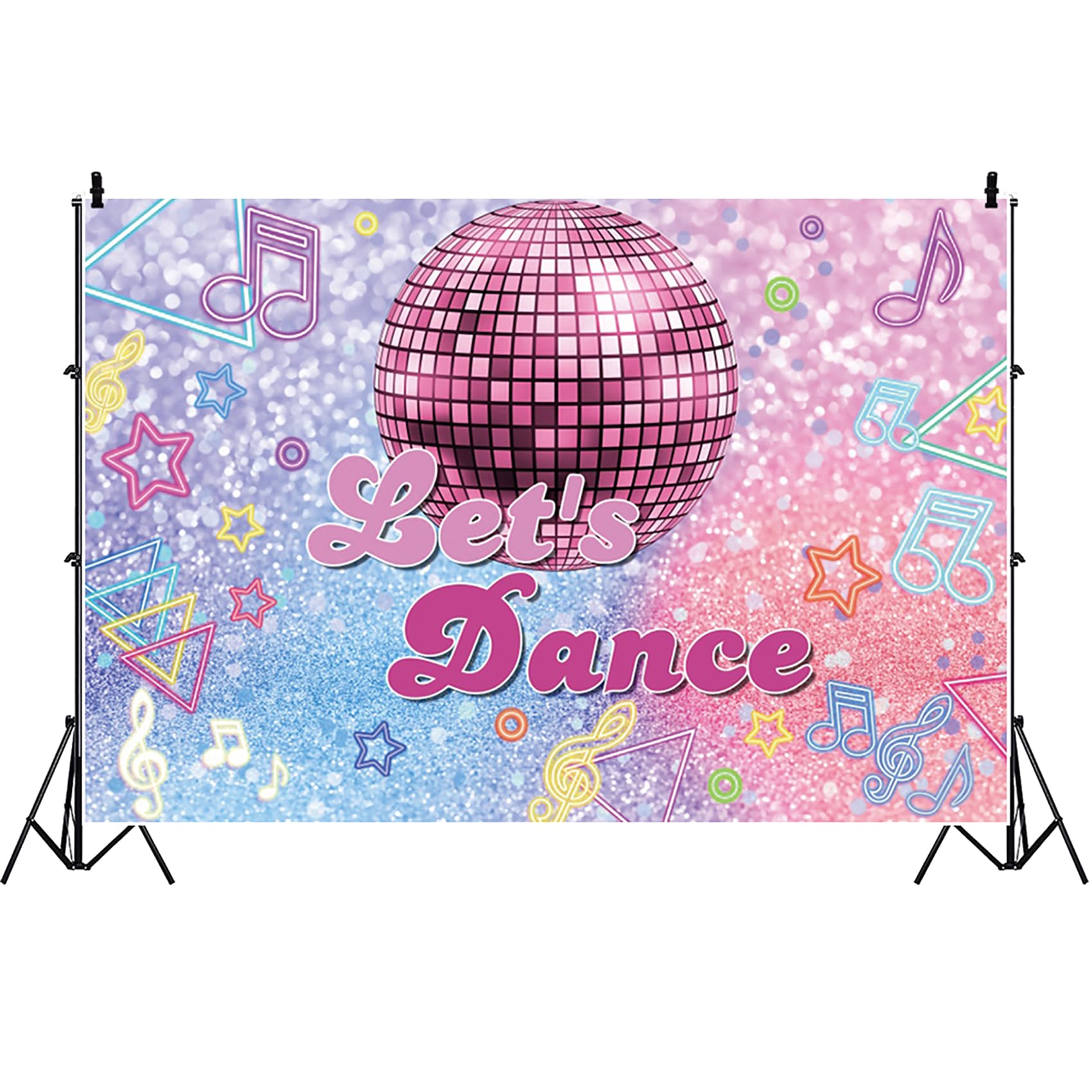 3.5x3m Disco Festa Backdrop, Let's Dance Colorato Shining Neon Notte Rosa Disco Ball Fotografia Sfondo Vinile Ballroom Musica Party Decorazioni Forniture Photo Booth Props