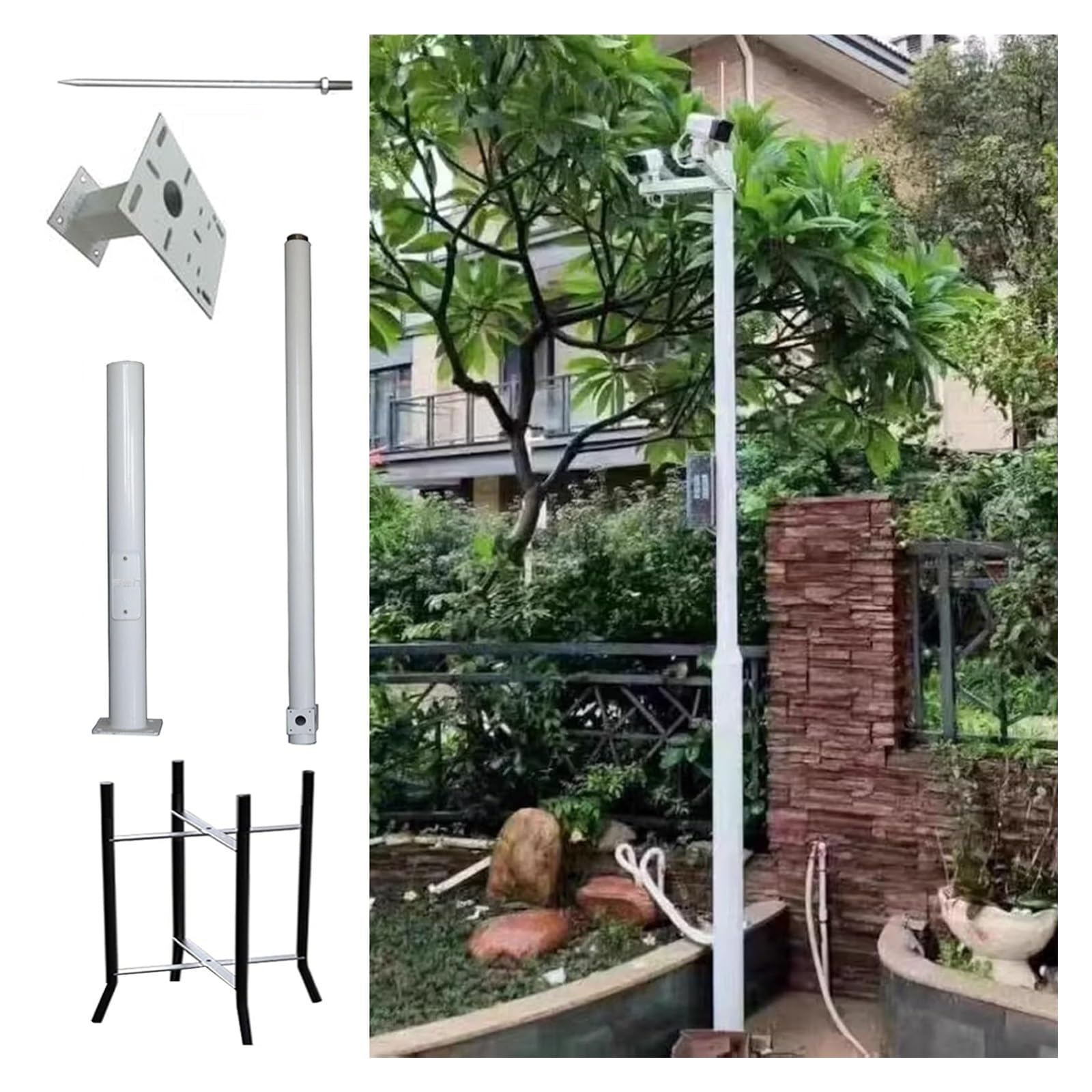 Mât caméra de surveillance acier galvanisé durable 2m haute résistance