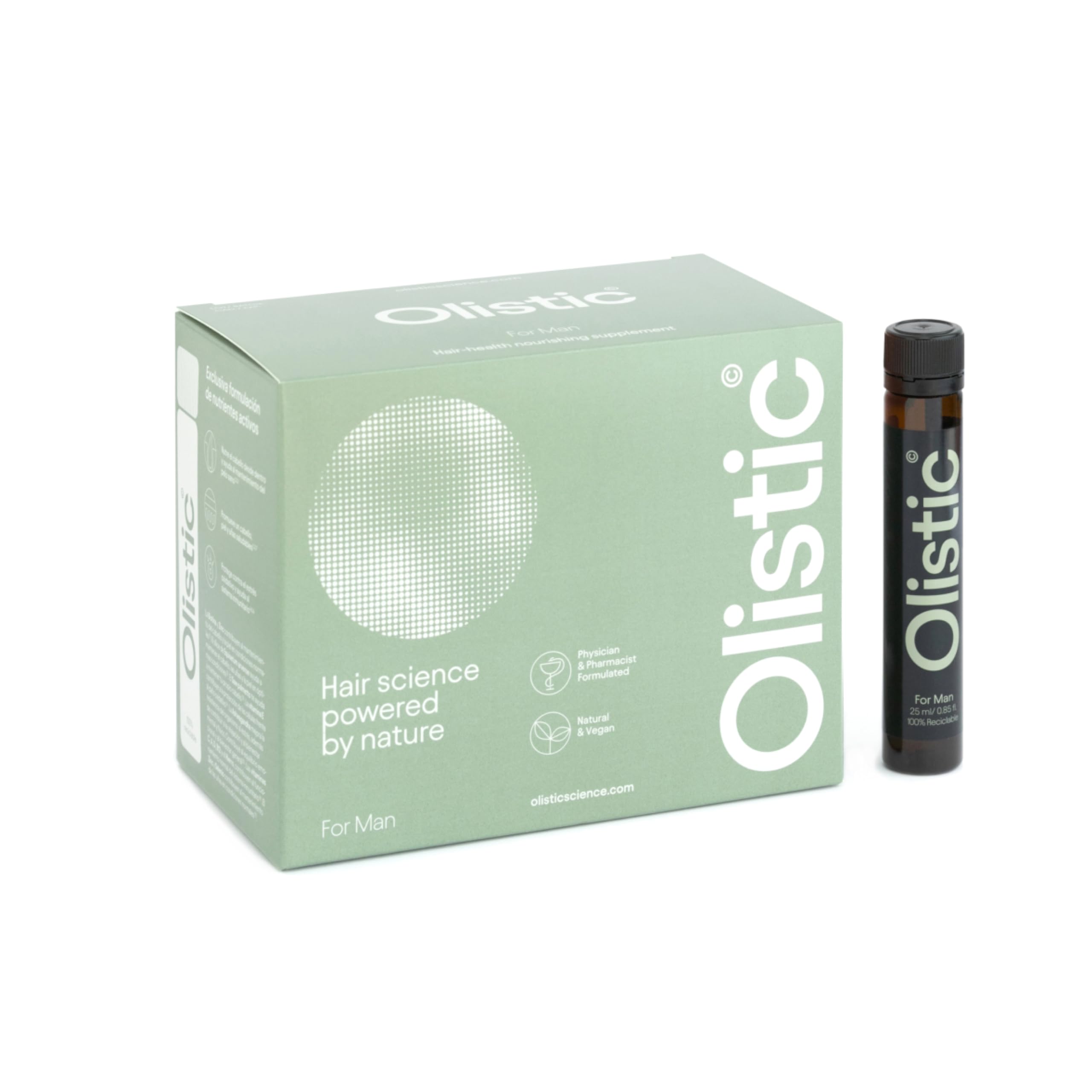 Olistic MEN -28 Ampollas de Tratamiento Anticaída Cabello para Hombre - Fortalece las Fibras Capilares y ayuda a prevenir la Caída de Pelo - Natural, Vegano, Sin gluten y GMO Free