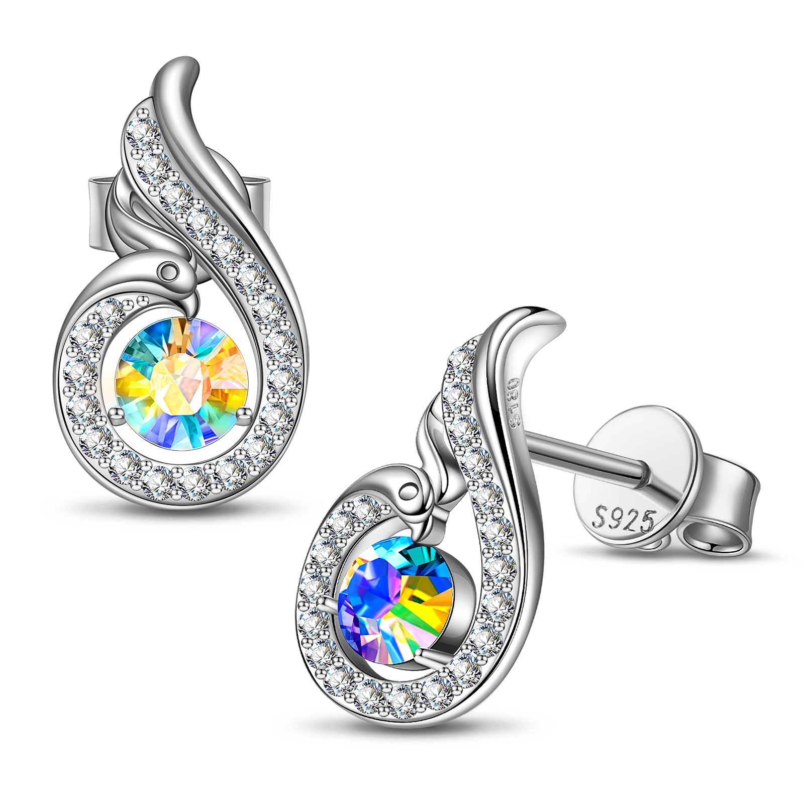 Kate Lynn Rise From the Ashes Sterling Silver Phoenix Earrings Stud Earrings with Crystals from Austria Packaged with