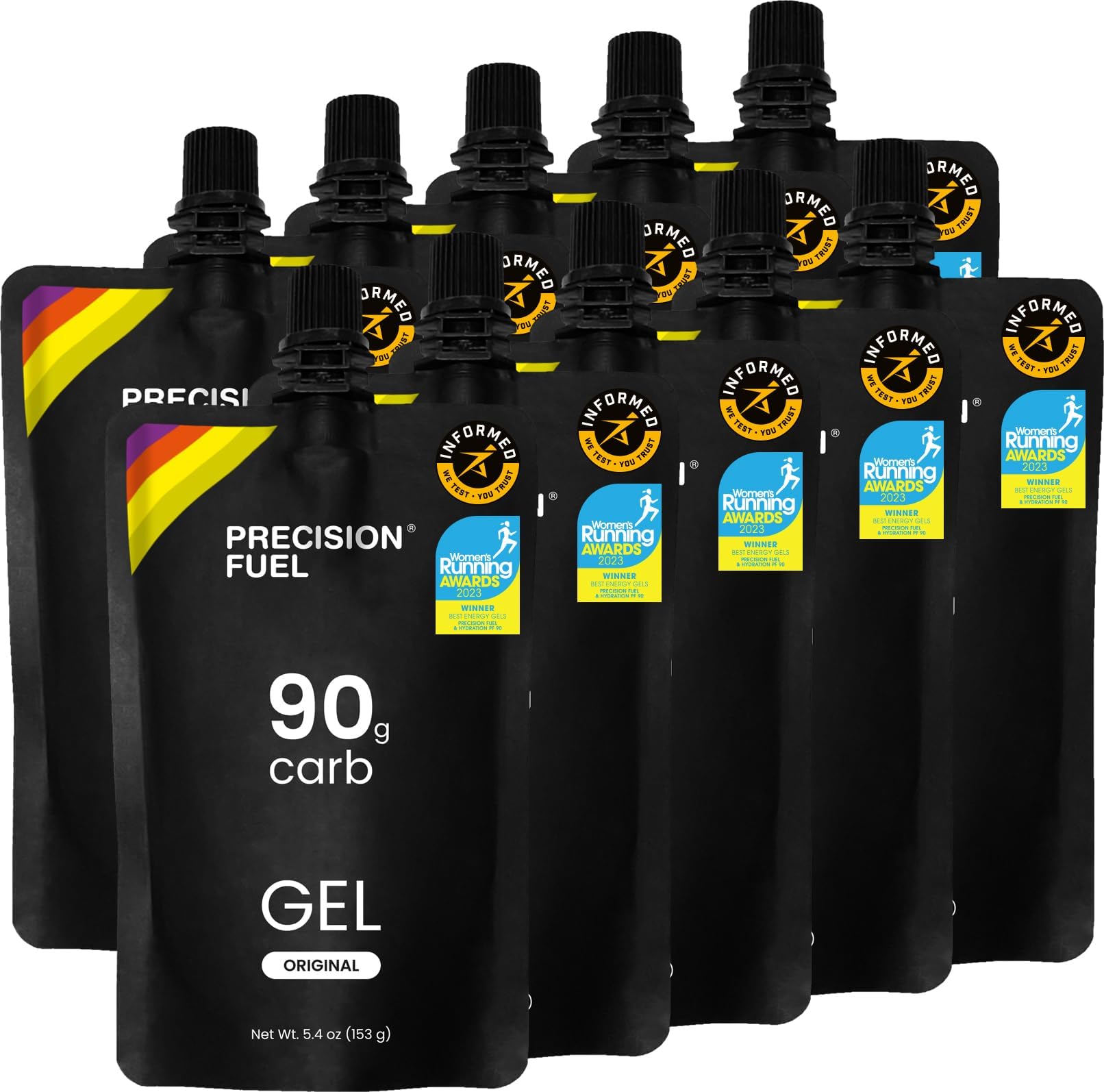 Precision Fuel 90 Energy Gels - Mild Flavour Running for Endurance Athletes 90g Carbohydrate Easy-to-Digest Perfect & Long-Duration Sports (153g (10 Gels))