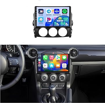 5Ghz WiFi 2G+64G Android 15 Car Stereo for Mazda MX-5 MX5 NC Miata 2006-2015 Wireless Carplay Android Auto, 9 Inch IPS Touch Screen Radio GPS Navigation Bluetooth FM/RDS SWC AHD Backup Camera MIC