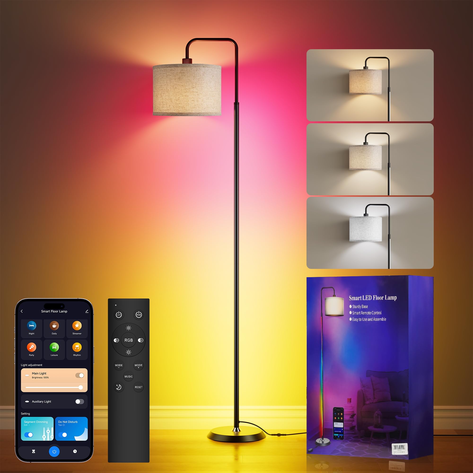 Photo 1 of **MISSING LAMP SHADE HOLDER**PARTPHONER Smart LED Floor Lamp with APP Control & RGB Colors - 69'' Dimmable Standing Lamp for Living Room Bedroom,12W Bulb Included Timer