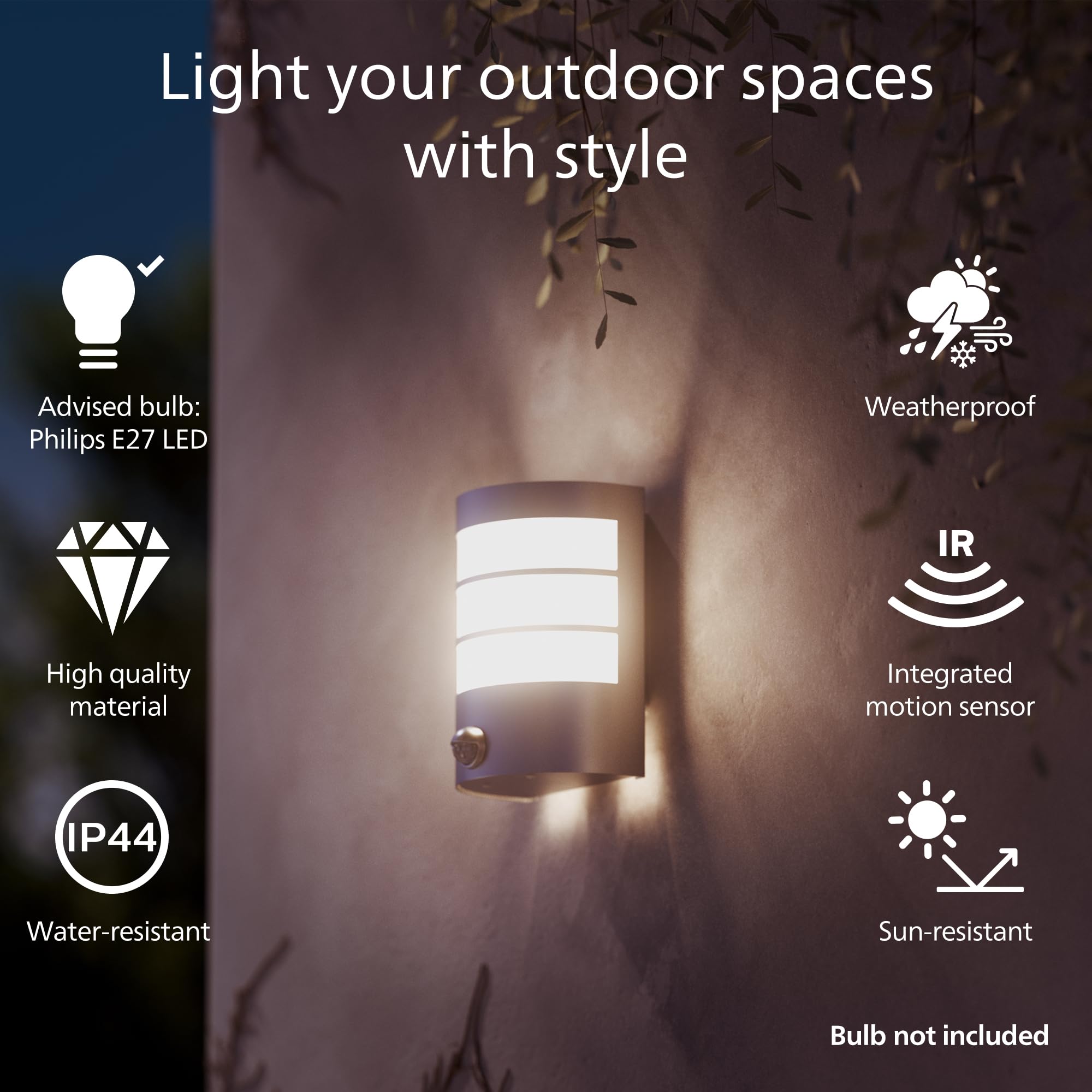 Philips Calgary Outdoor Wall Light with Sensor, Max 25W, E27 Socket, Anthracite - Image 2