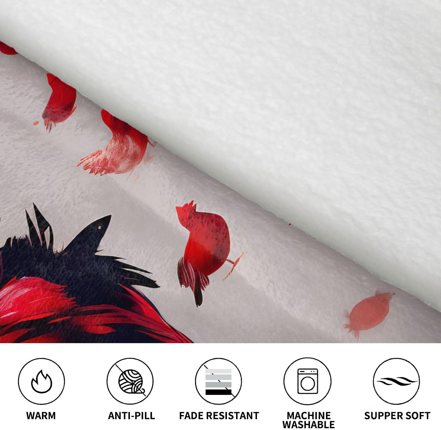 Red Chicken Print Oversized Blanket Hoodie, Wearable Blanket Hooded,Hooded Pullover With Pocket