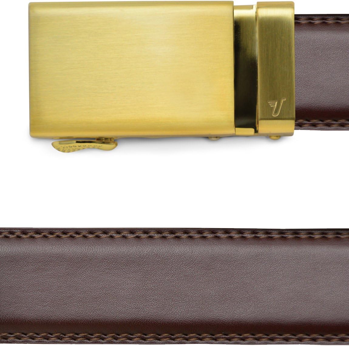 Mission Belt Men's Leather Ratchet Belt Small (28 - 32) 35mm Gold Buckle & Chocolate Brown Leather