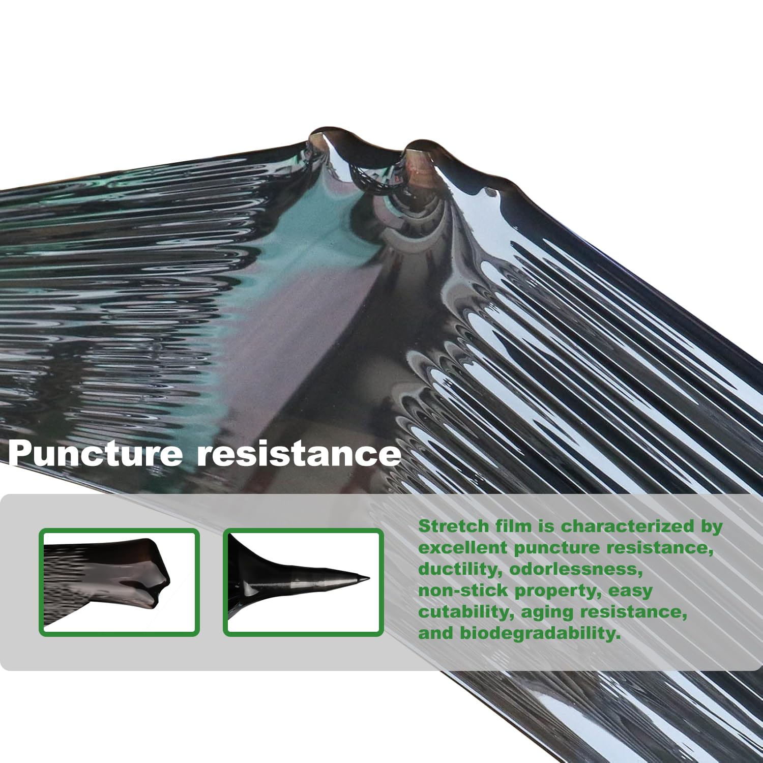 Pellicola estensibile nera per traslochi e imballaggi, 38,1 cm x 304,4 m, pellicola in plastica di protezione ad alta resistenza, 60 gauge (15μm) (4 rolle)