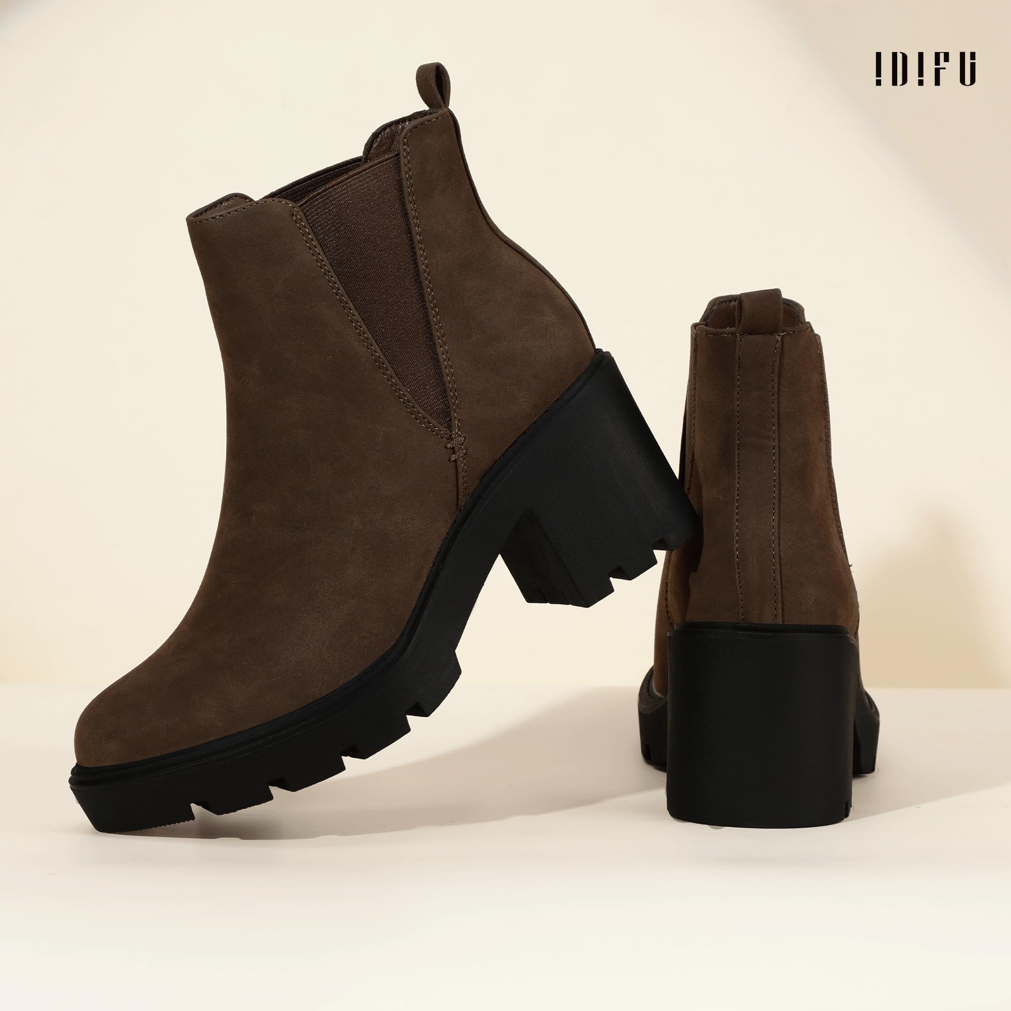 Snapklik.com : IDIFU Brown Chelsea Boots Womens Ankle Boots Low Short ...