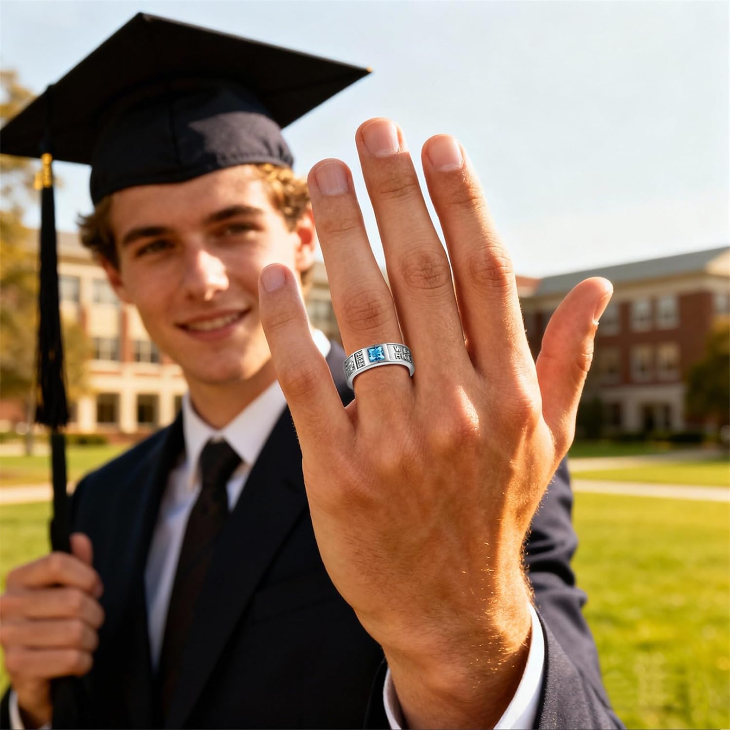 Custom Class Ring for Women Men Personalized Graduation Ring with Logo Signet Name School Year Birthstone High School College University 2026 Graduation Gift for Son Daughter