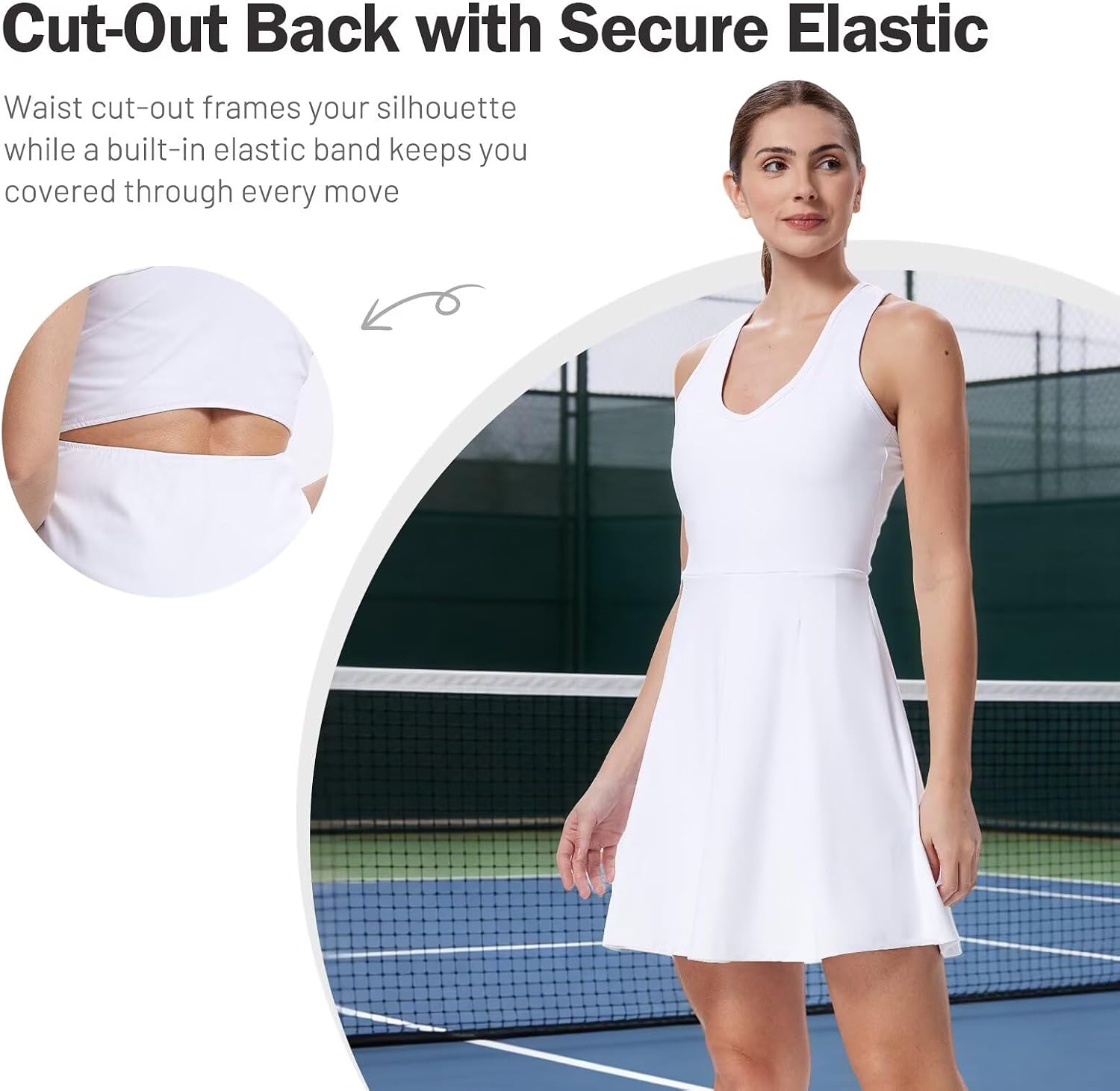 Women's Tennis Golf Dress, Pleated A-Line Racerback with Removable Padding & Detachable Shorts with Pockets
