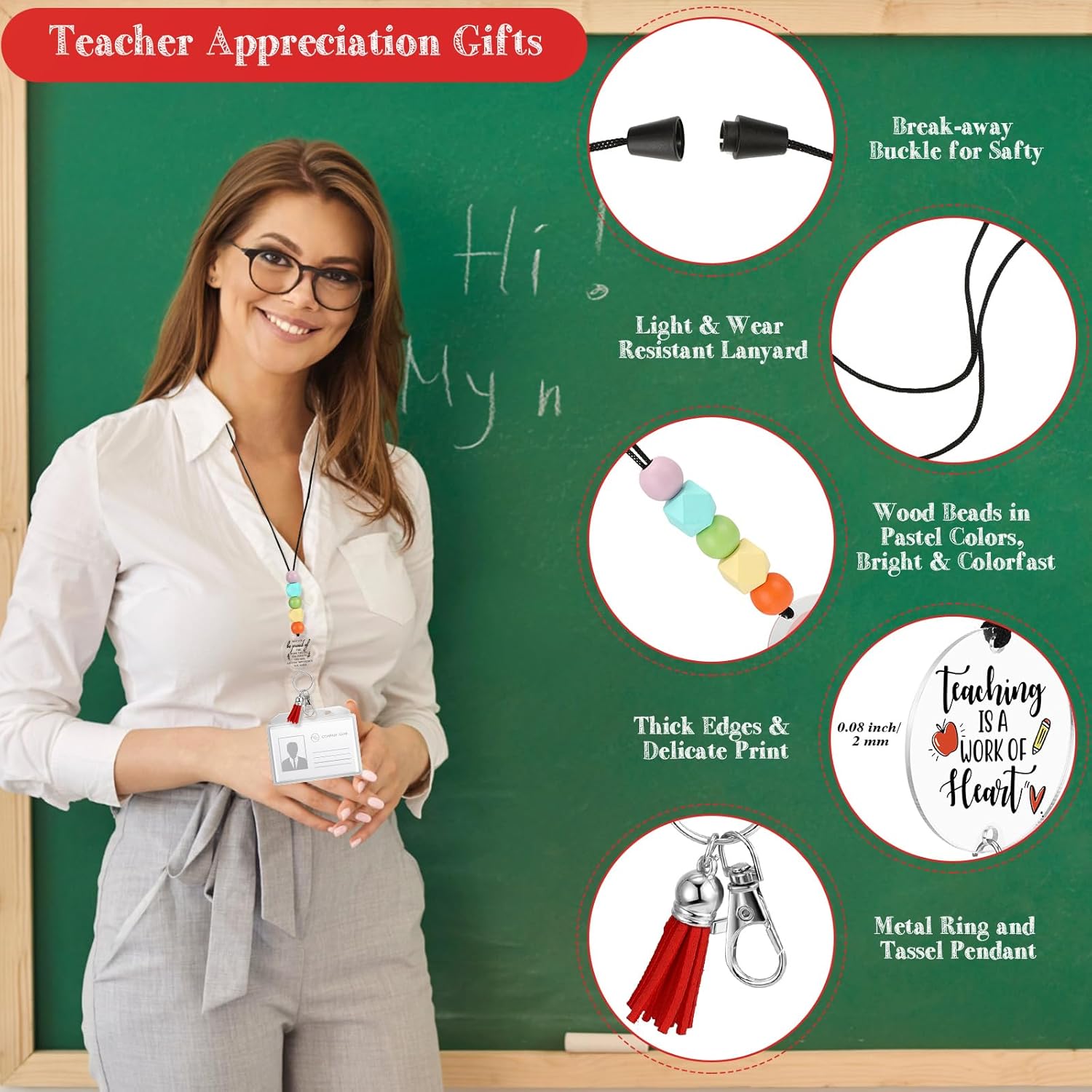 Equsion Teacher Appreciation Beaded Lanyards Gifts for Key ID Badge Thank You Gifts from Student for DIY Women