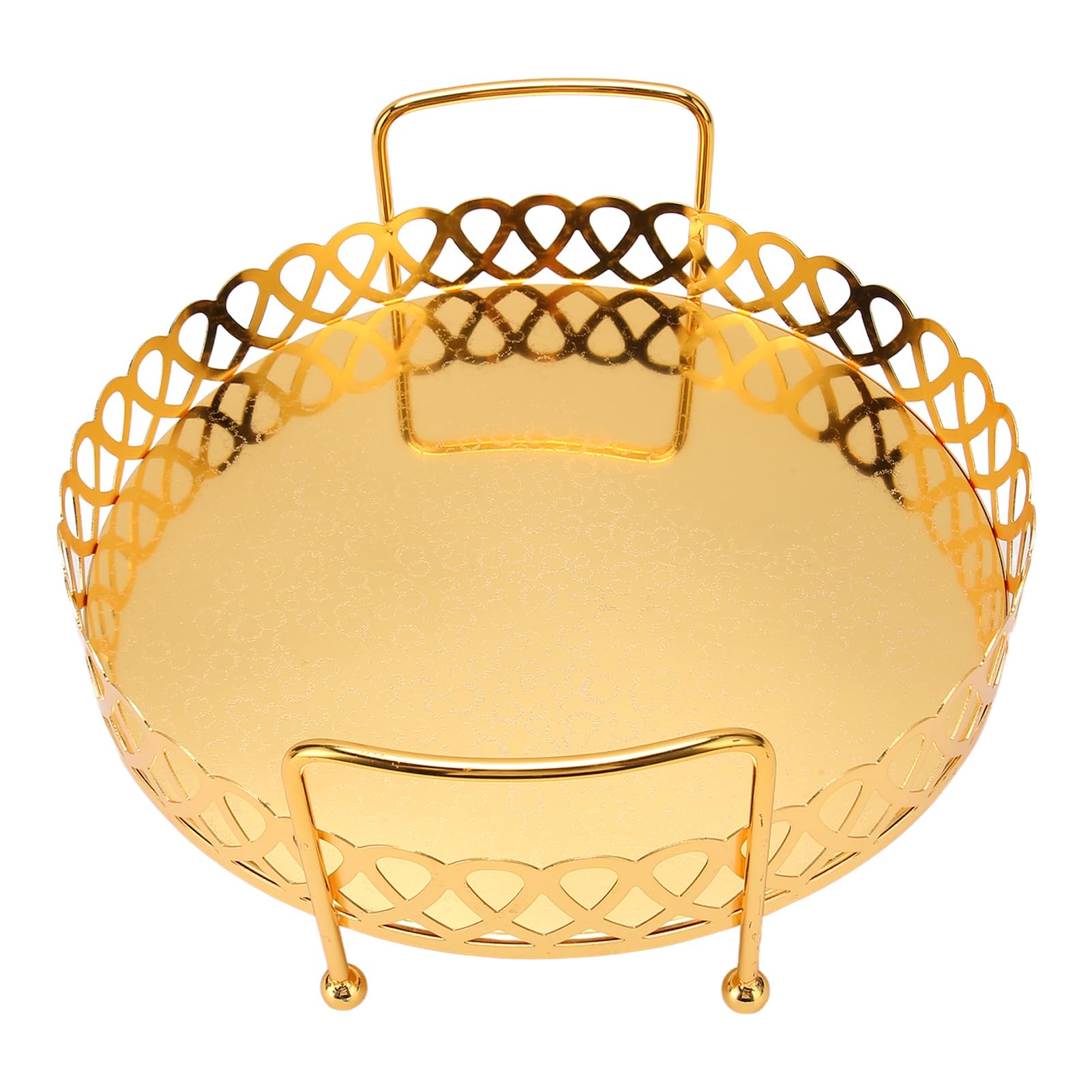 Tissting Vassoio Portafrutta Metallo Oro Maniglie Doppie Piedi Stabili 31cm