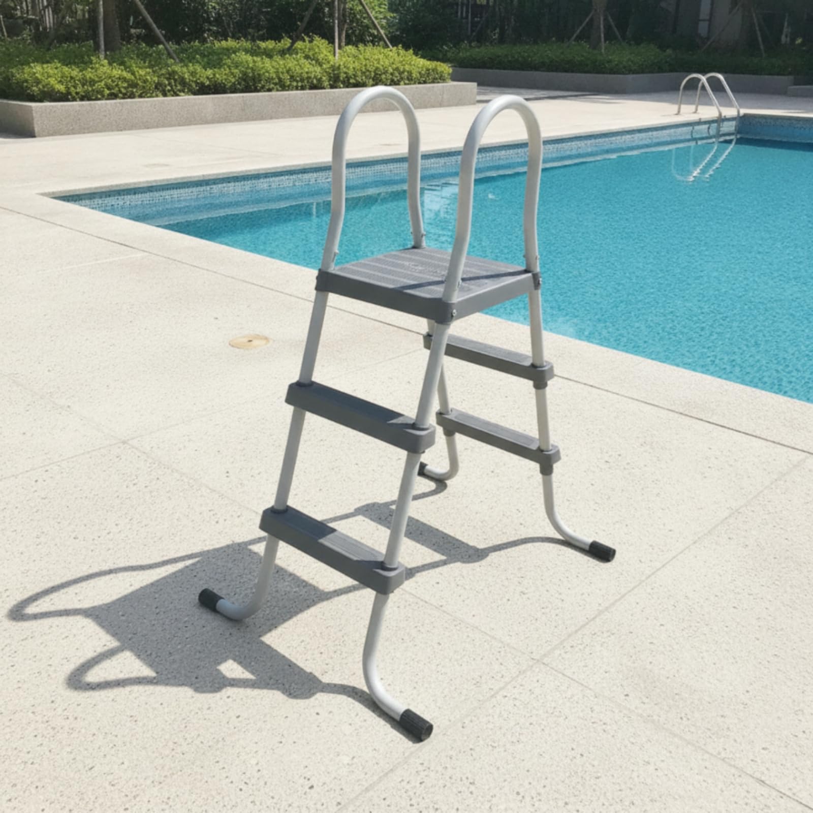Qianly Scaletta con Corrimano Antiscivolo Curvo Attrezzatura per Proprietari di Piscina, 150cm, W036X 32mm Diametro Scala A Piattaforma A Quattro Gradini