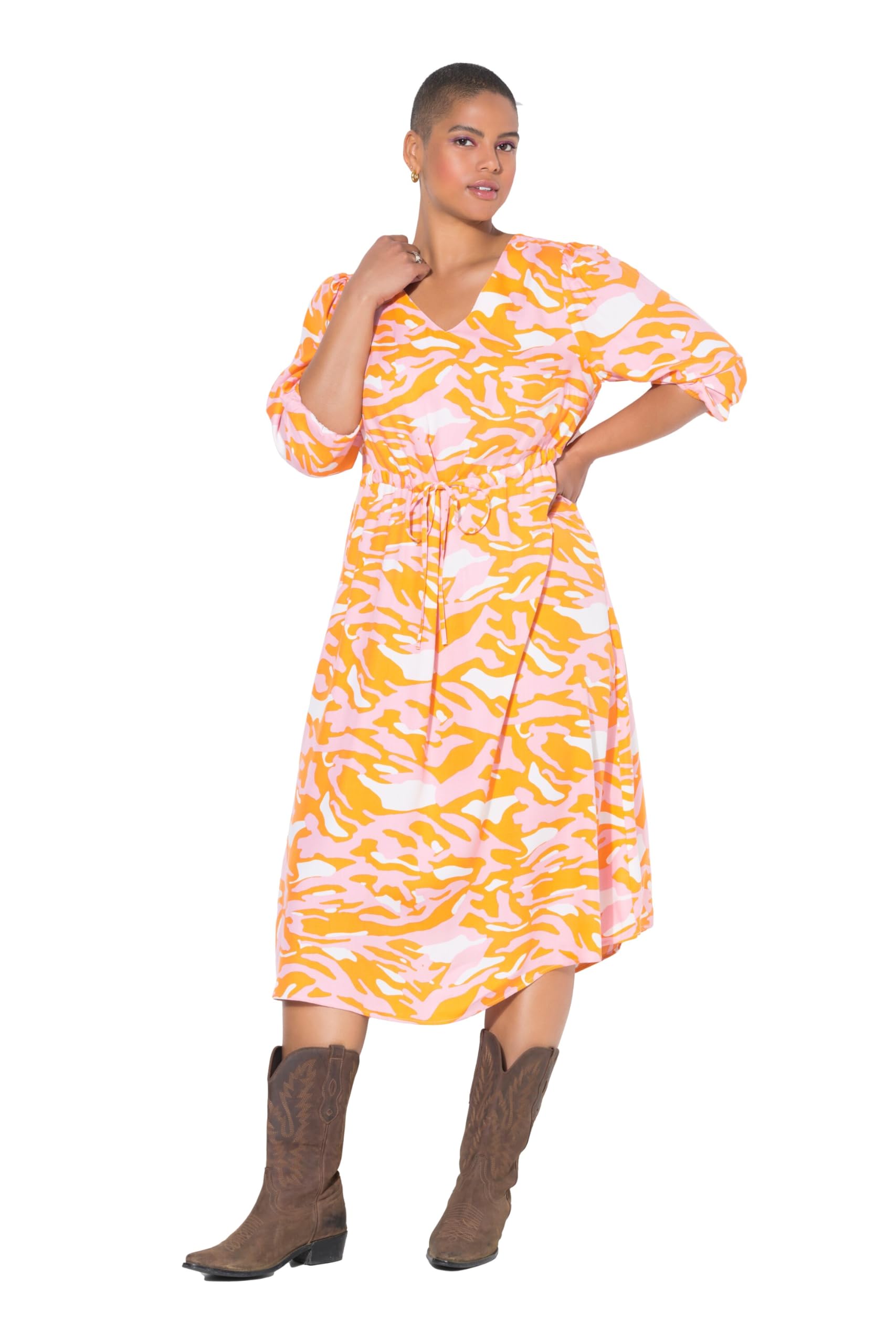 Studio Untold Damen große Größen Übergrößen Plus Size Midikleid, A-Line, Color Zebraprint, 3/4-Ärmel 842665