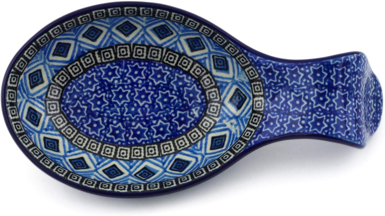 Polmedia Polish Pottery Spoon Rest - Aztec Sky Pattern Handmade in Boleslawiec Poland by Ceramika Artystyczna + Certificate of Authenticity