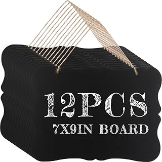 Harloon 12 Pack 9x7 Inch Double Sided Wood Hanging Chalkboard Signs with String - Erasable for Weddings, Kitchen, Parties, Home Decor