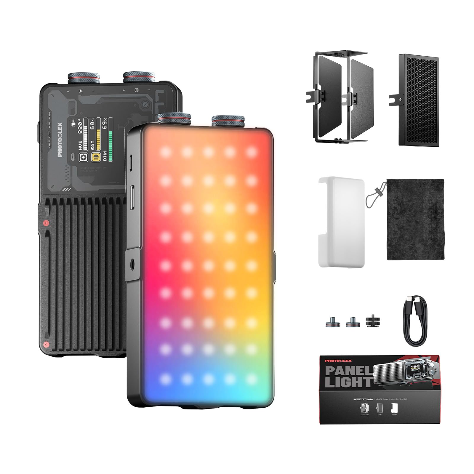 PHOTOOLEX X2077 RGB Lumière Vidéo, Panneau Lumineux LED Portable, 10000 mAh