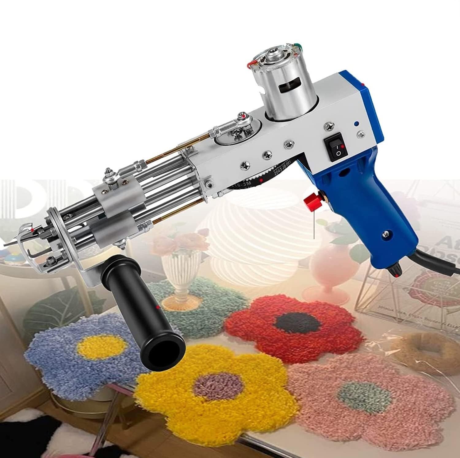 Pistola eléctrica para tejer alfombras 2 en 1 con sistema de tufting de bucle y pelo cortado