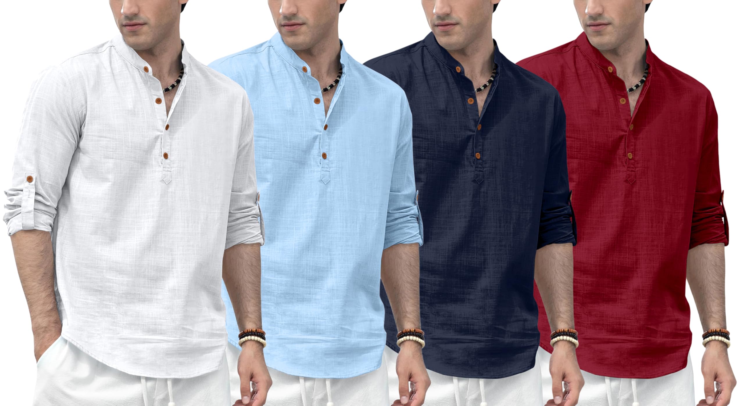 zombom Combo of Men's Solid Cotton Blend Full Sleeve Mandarin/Chinese Collor Straight Kurta (Pack of 4)-picture-16