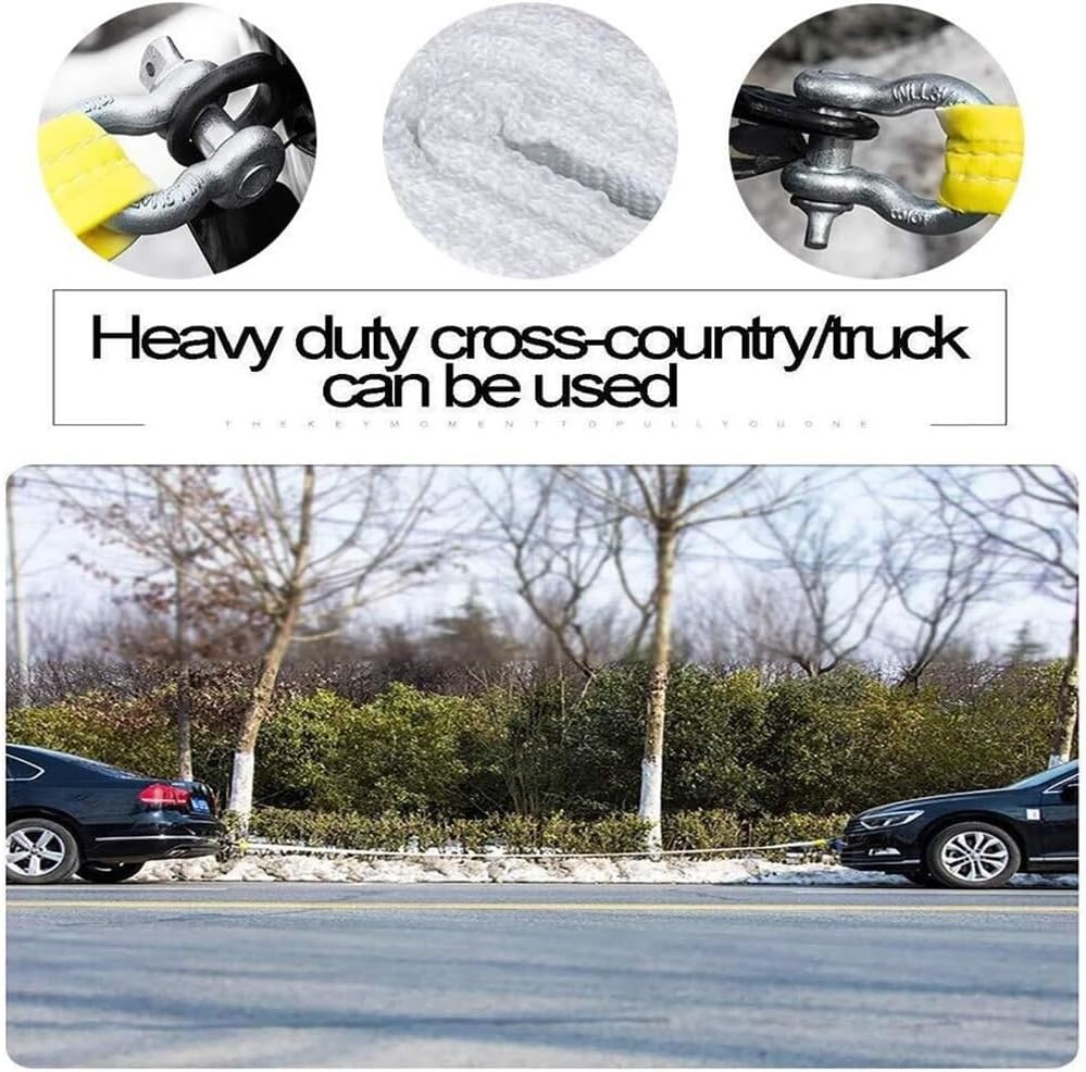 牽引ロープセット Ｕ字シャックルフック式 車用 緊急ロープ 車用脱出ロープ 手袋付き 収納袋付き 夜間反射 高強度 頑丈 耐久性 吊