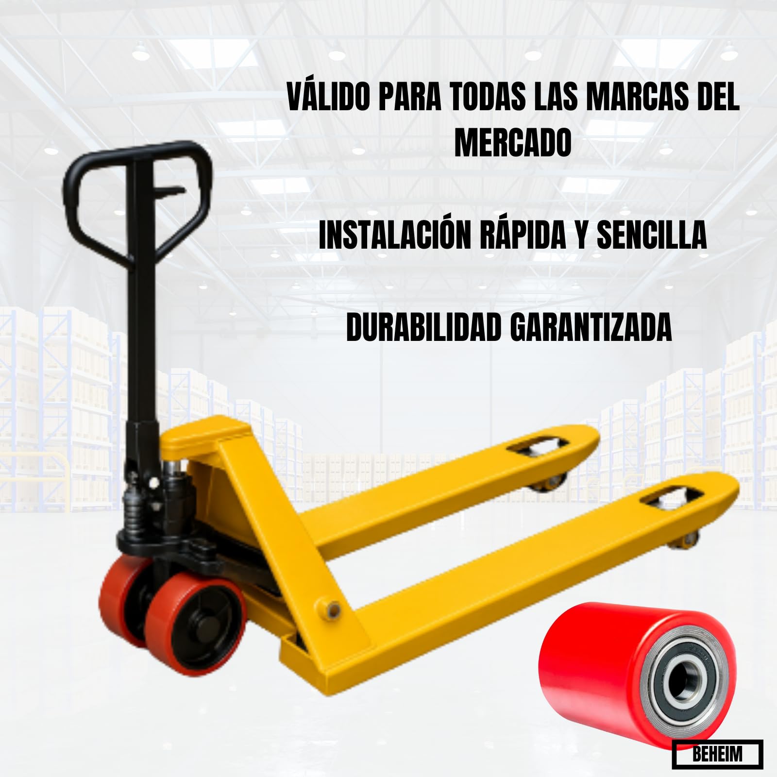 Ruedas de Transpaleta de Poliuretano,Rodillos Transpaleta 70x60x20 mm, Pack de 4 Unidades