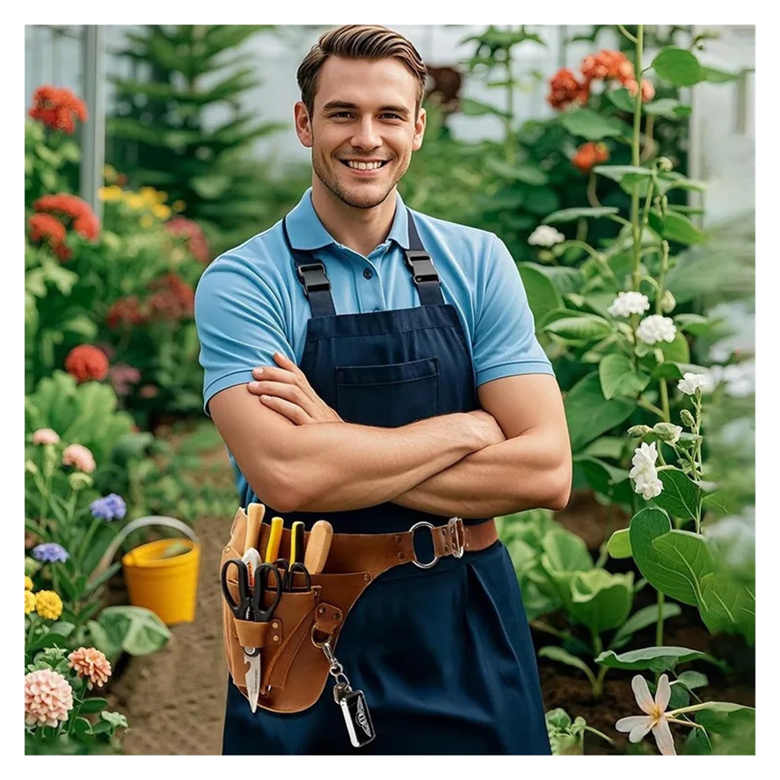 Secateur Holster Borsa da cintura regolabile for attrezzi giardiniere in pelle PU, borsa trasporto multitasche for fiorista, for fondina giardino e falegname