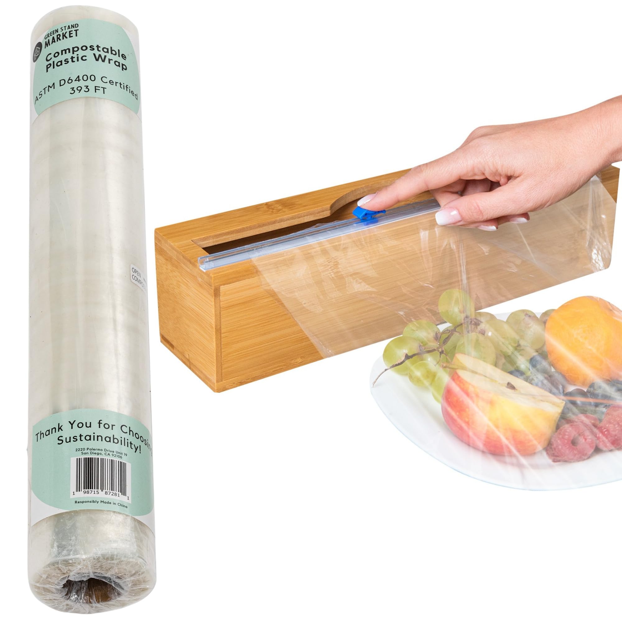 Photo 1 of Compostable Plastic Wrap for Food with Dispenser & Cutter – 400 Sq Ft Roll, ASTM D6400 CertifiedLPNPMFY0779482
