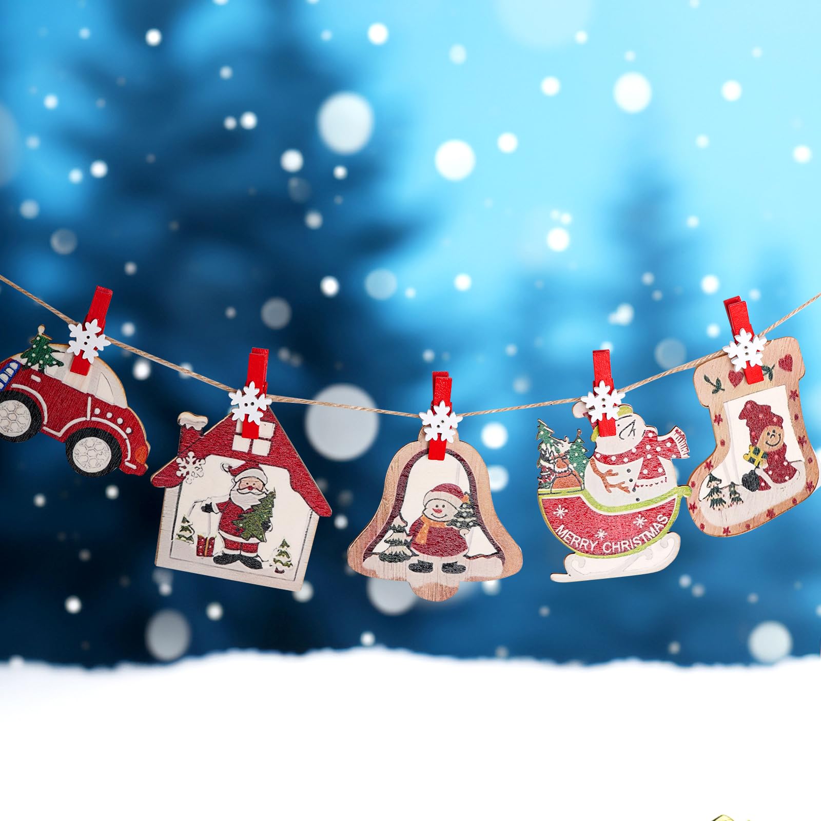 FOIMAS 50pcs Christmas Wood Clips – Snowflake Decor Clothespins For DIY Crafts, Photo Hanging & Holiday Decoration - View #3