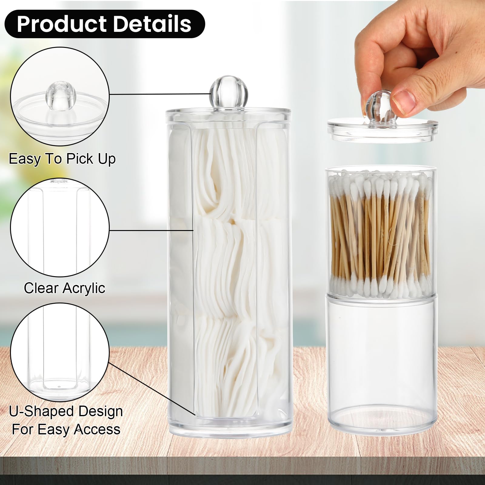 3 Pezzi Porta Cotton Fioc & Dischetti | Scatole Con Coperchio In Bambù - Foto 10