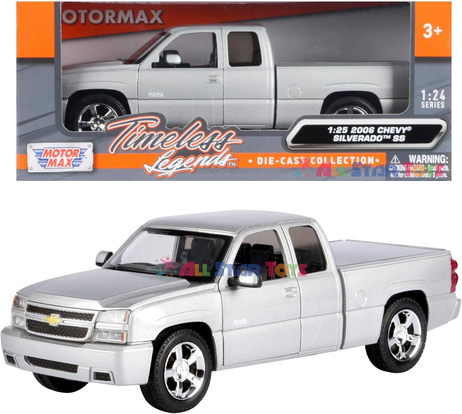 2006 Silverado SS Extended Cab w/Bed Cover Pickup Truck 1/25 Diecast Model Car Motor Max 79394 Silver